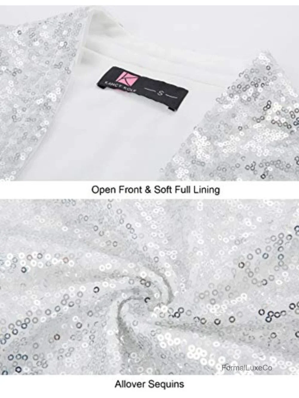 Sequin Shrug Bolero Jacket Long Sleeve Open Front Cropped Women's Party Top